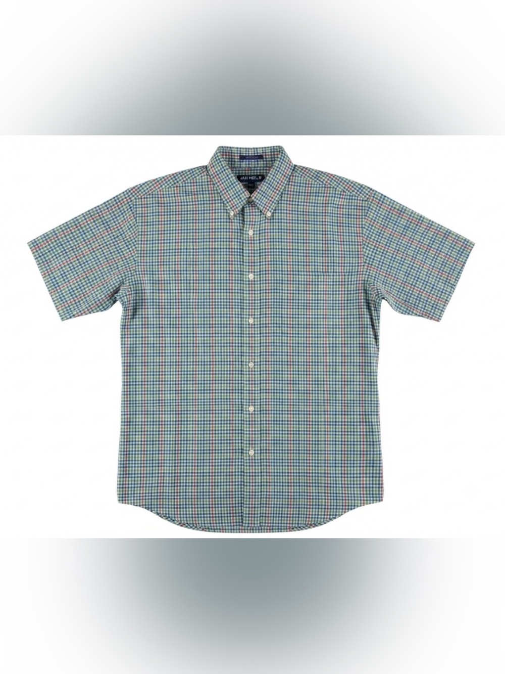 Van Heusen Men’s XL Short Sleeve Button Down Up Shirt Green Blue Plaid Check